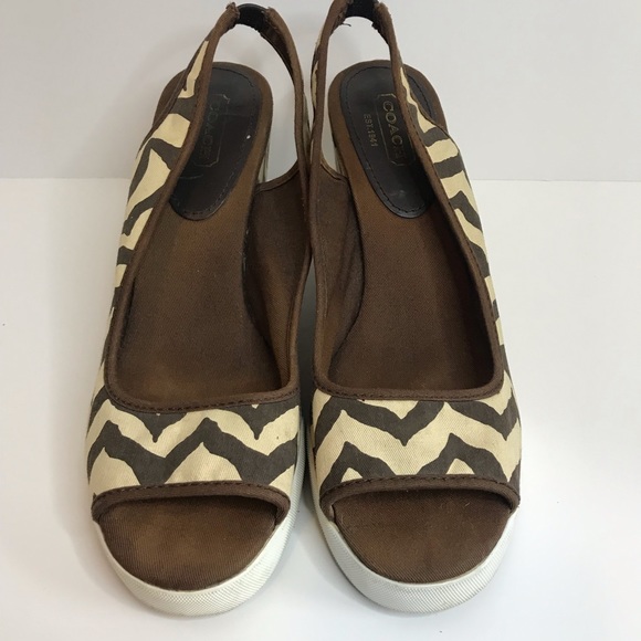 Coach Slingback Brown & Cream Zebra Print Sydney Wedges Sz 10 - Picture 3 of 13